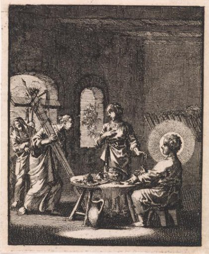 Christ and the Personified Soul are shown the cross indoors