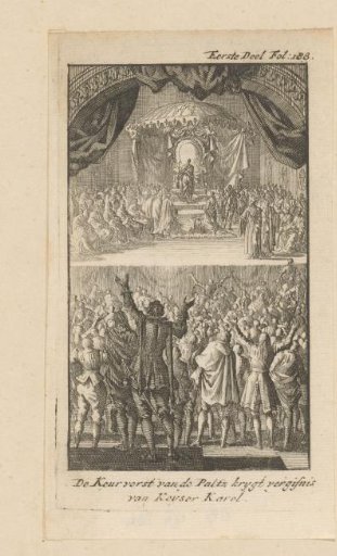 The Elector of the Palatinate receiving forgiveness from Emperor Charles