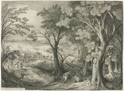 Highwaymen attack travellers in a landscape