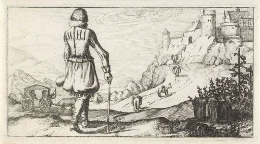 Man in a doublet in a mountain landscape