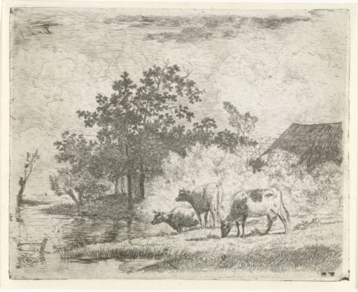 Grazing Cows by a Stream