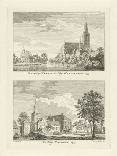 Town view of Weeze and the Houses Hartefeld and Kalbeek, 1743
