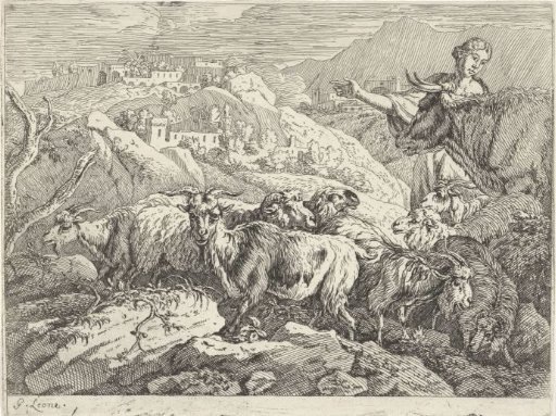Shepherdess with a flock in a landscape