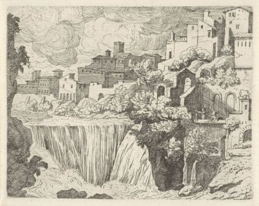 Town with a waterfall