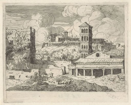 Hilly landscape with a view of a town