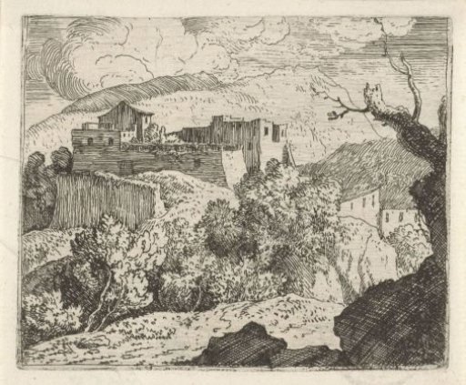Mountain landscape with ruins of a fort