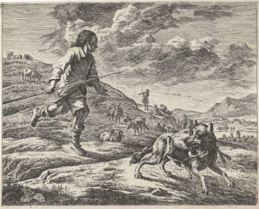 Shepherd Chasing a Wolf