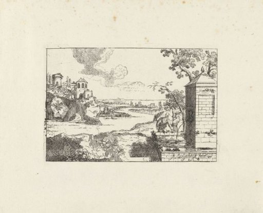 River landscape with figures at a spring