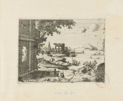 River landscape with ancient buildings