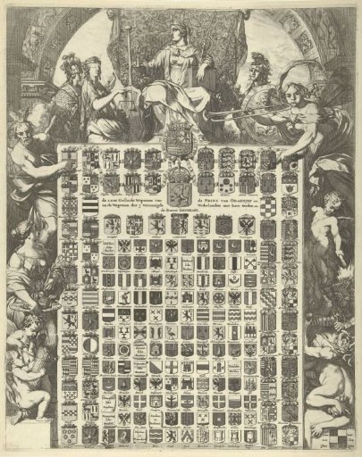 Family coats of arms of Prince William III in an allegorical frame