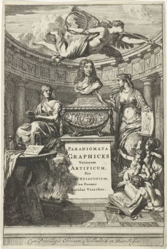 Bust of Jan de Bisschop flanked by allegorical figures