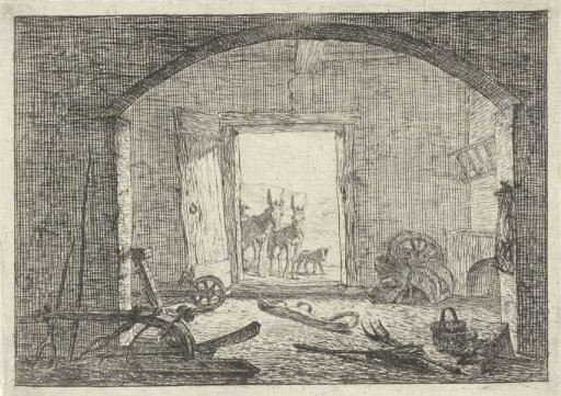 Donkeys at the door of a stable