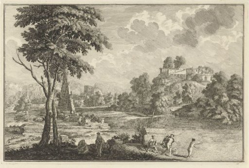 Arcadian Landscape with Five Bathing Women