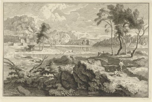 Arcadian landscape with rocks and river