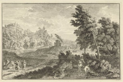 Landscape with a tomb and three bathing women