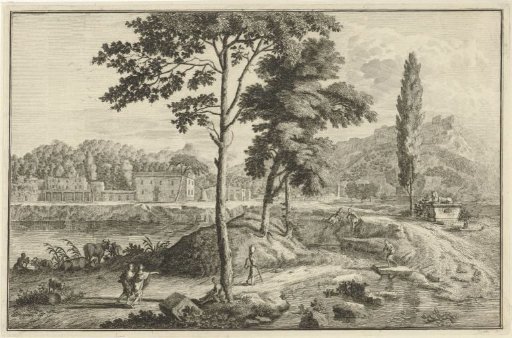Arcadian river landscape with a sphinx