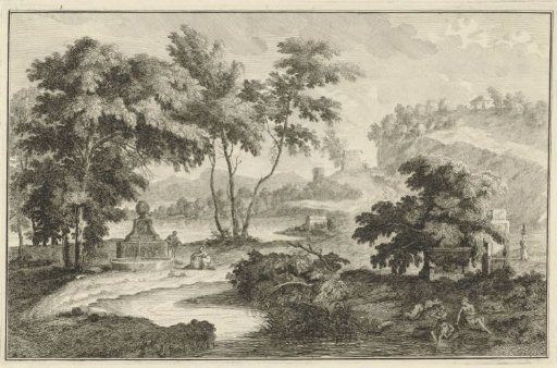 Arcadian river landscape with a spring