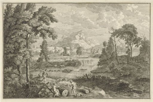 Arcadian river landscape with shepherds