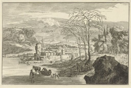 Winter landscape with a view of a town