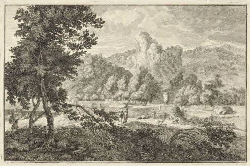 Arcadian river landscape with shepherds and two women with laundry