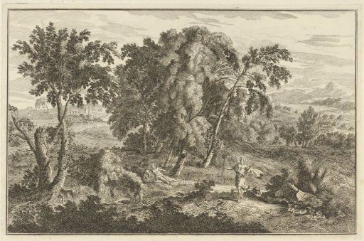 Woman struck by an arrow in an Arcadian landscape