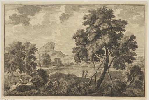 Arcadian river landscape with an angel and a temple
