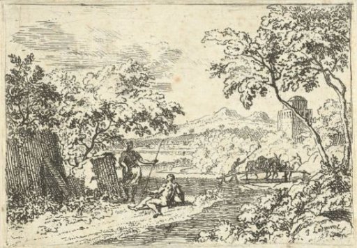 Arcadian landscape with shepherds on a bank