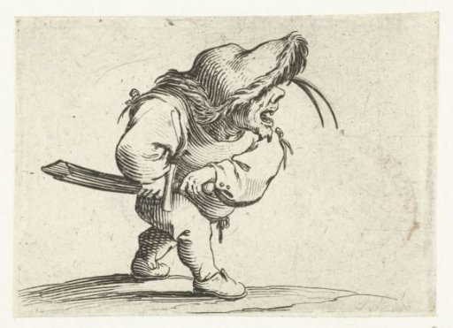 Little man (caricature) with a sword, in an attacking pose
