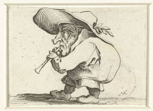 Little man (caricature) with a flute (flageolet)