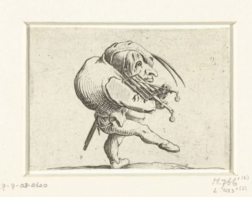 Little man (caricature) with grill and sword