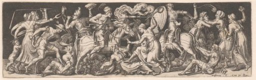 Fight Between Men and Women, Some on Horseback