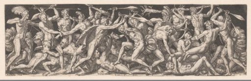 Fight Between Naked Men, Some Adorned with Feathers