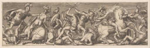 Combat between Roman cavalrymen and infantrymen