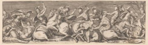 Combat between Roman cavalrymen and infantrymen