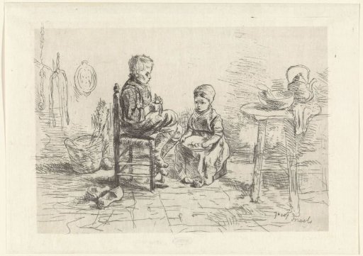 Kitchen Interior with Two Children