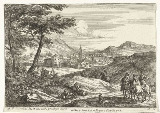 Landscape with figures and a town
