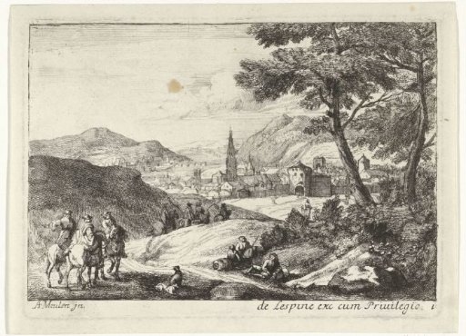 Landscape with figures and a town