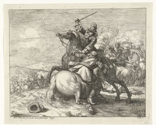 Sword fight between two horsemen