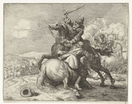 Sword fight between two horsemen