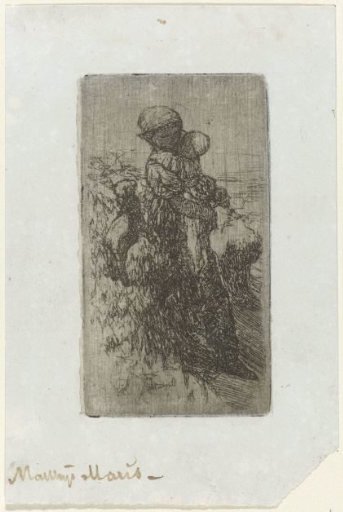 Girl with a Child in Her Arms Beside a Lamb