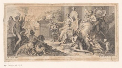 Allegorical representation with a personification of medicine and the four elements