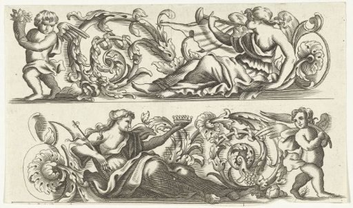 Two Friezes, Each with a Woman and a Cherub