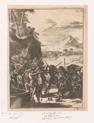 Indian women smashing the jugs from which the Dutchmen drank