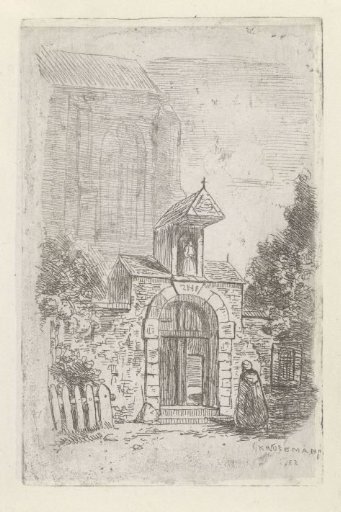 Figure at a church gate