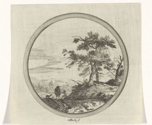 Landscape with two men and a dog