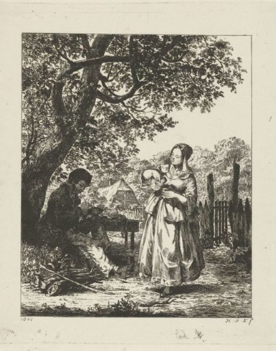 Man and woman in front of a farmhouse