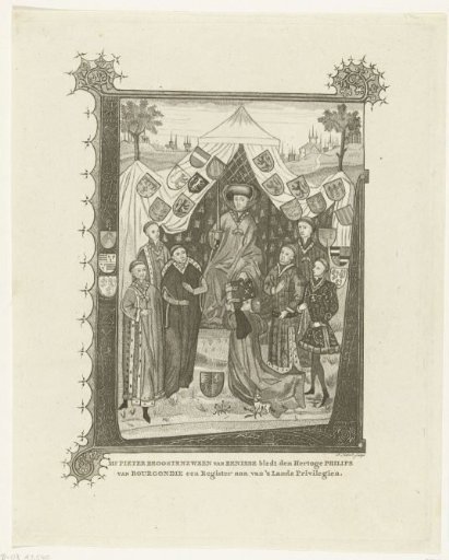 Mr. Pieter Beoostenzween van Renesse presents Philip, Duke of Burgundy, with a register of privileges, ca. 1464-1472