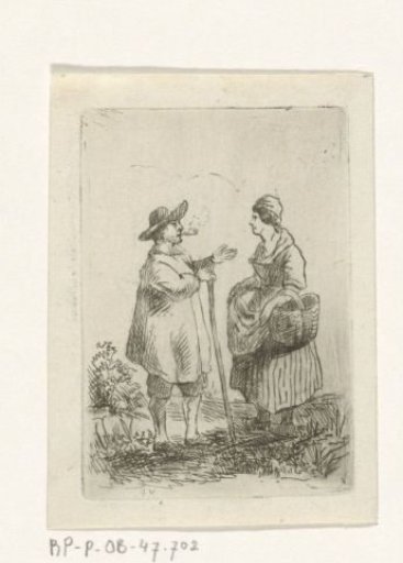 Peasant man and woman in conversation