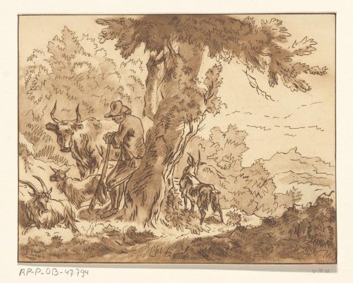Shepherd by a tree