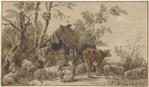 Shepherd by a stable